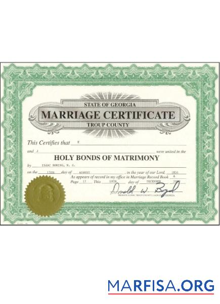 Blank USA Georgia certificate of marriage real example